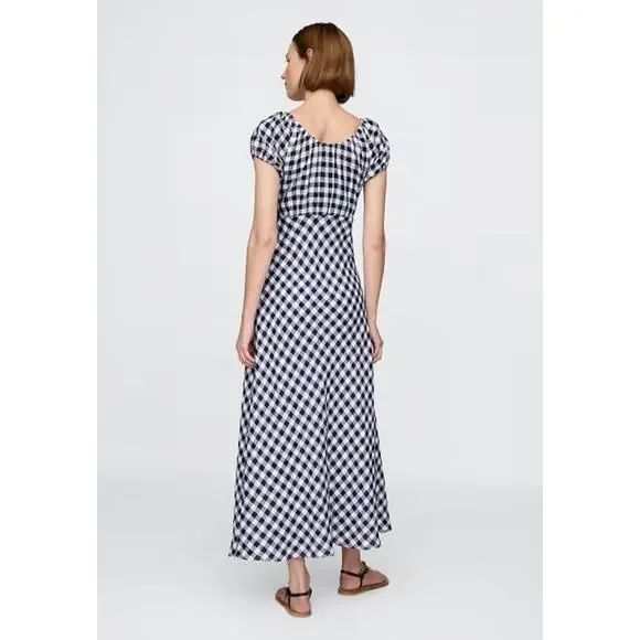 NWT Gap × DÔEN 100% Linen Blue Gingham Midi Dress - XXS - Picture 2 of 5